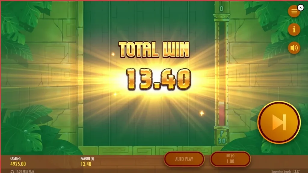 Interface do jogo de slot Serpentico Smash com tema asteca