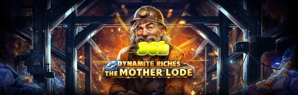 Interface de jogo do slot Dynamite Riches The Mother Lode com elementos de mineração